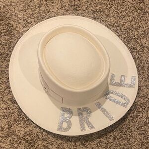 White Bride Hat with Silver Accents